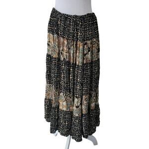 Mixed Print Broomstick Pleated Maxi Skirt Boho Gypsy Size EST L Bohemian Modest